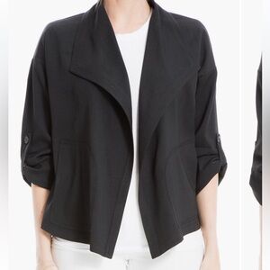 NWT MAX STUDIO Twill Drape Front Women's Black Open-Front Lightweight
Jacket (L)